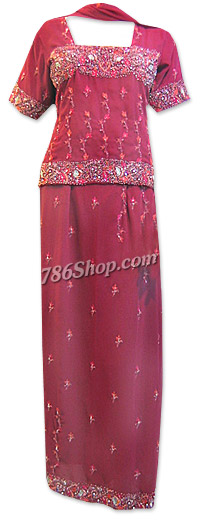  Maroon Chiffon Skirt Lehnga | Pakistani Wedding Dresses- Image 1