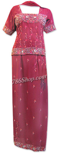  Maroon Chiffon Skirt Lehnga | Pakistani Wedding Dresses USA- Image 1