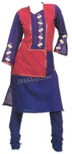  Red/Blue Cotton Suit | Pakistani Dresses in USA- Image 1