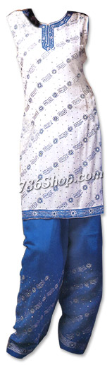  White/Blue Georgette Trouser Suit | Pakistani Dresses in USA- Image 1