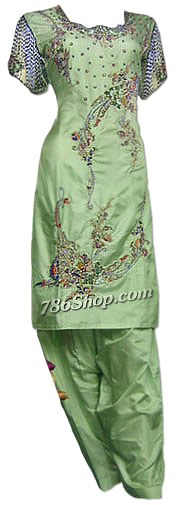  Light Green Silk Suit  | Pakistani Dresses in USA- Image 1