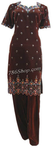  Dark Brown Velvet Suit | Pakistani Dresses in USA- Image 1