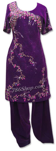  Dark Purple Velvet Suit | Pakistani Dresses in USA- Image 1