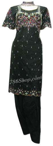  Dark Green Velvet Suit | Pakistani Dresses in USA- Image 1