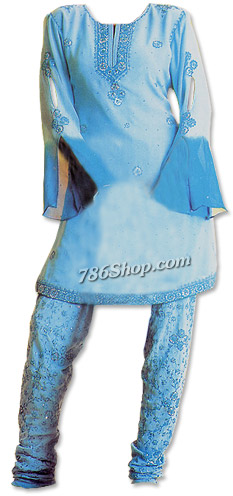  Light Blue Chiffon Trouser Suit  | Pakistani Dresses in USA- Image 1