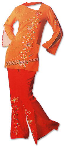  Orange/Red Georgette Trouser Suit | Pakistani Dresses in USA- Image 1