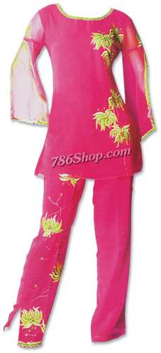  Magenta Chiffon Trouser Suit | Pakistani Dresses in USA- Image 1