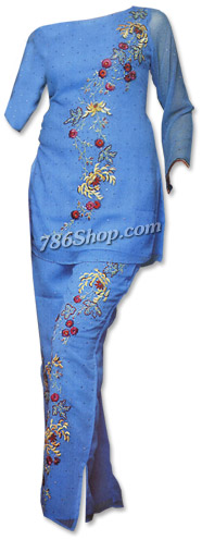  Turquoise Chiffon Trouser Suit | Pakistani Dresses in USA- Image 1