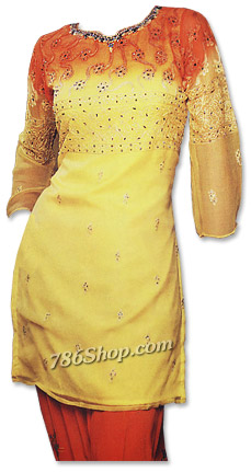  Orange/Yellow Chiffon Suit | Pakistani Dresses in USA- Image 1