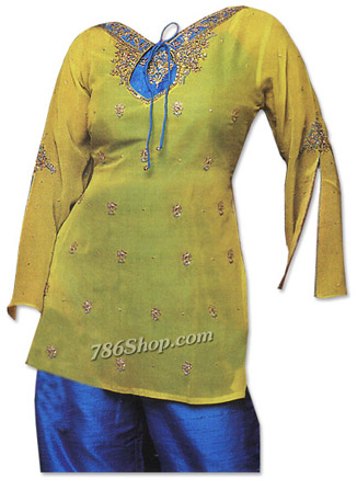  Yellow/Blue Chiffon Suit | Pakistani Dresses in USA- Image 1