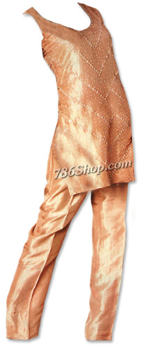  Beige Silk Trouser Suit | Pakistani Dresses in USA- Image 1