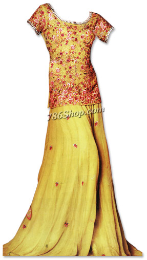 Parrot Green Chiffon Lehnga  | Pakistani Wedding Dresses- Image 1
