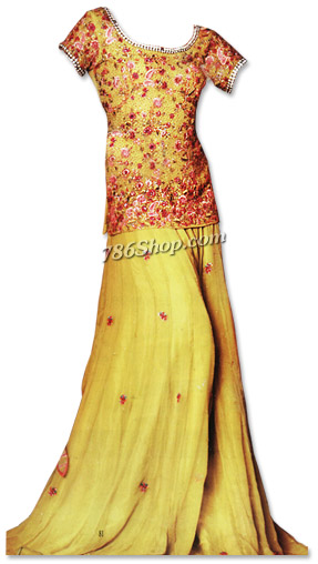  Parrot Green Chiffon Lehnga  | Pakistani Wedding Dresses USA- Image 1