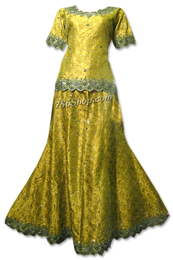  Mustard Jamawar Lehnga | Pakistani Wedding Dresses- Image 1