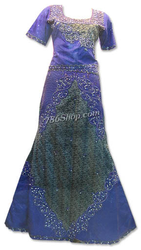  Blue Katan Silk/Jamawar Lehnga | Pakistani Wedding Dresses- Image 1