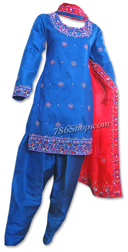  Royal Blue Silk Suit  | Pakistani Dresses in USA- Image 1