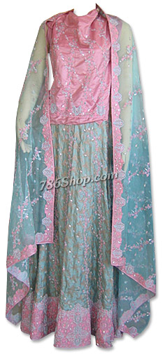  Pink/Light Green Silk Lehnga  | Pakistani Wedding Dresses USA- Image 1