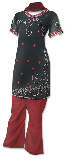  Black/Maroon Georgette Trouser Suit | Pakistani Dresses in USA- Image 1