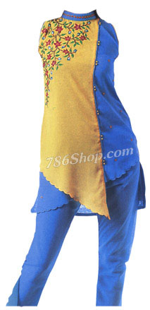  Turquoise/yellow Georgette Suit    | Pakistani Dresses in USA- Image 1