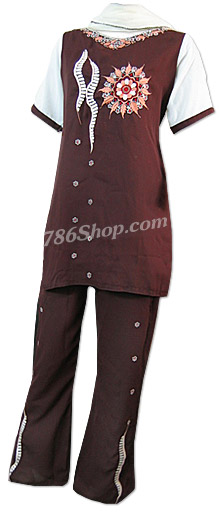  Brown Georgette Trouser Suit | Pakistani Dresses in USA- Image 1