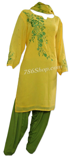  Yellow Georgette Trouser Suit | Pakistani Dresses in USA- Image 1