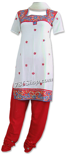  White/Red Georgette Suit | Pakistani Dresses in USA- Image 1