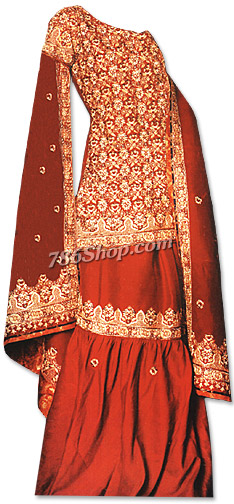  Red Katan Silk Lehnga | Pakistani Wedding Dresses- Image 1