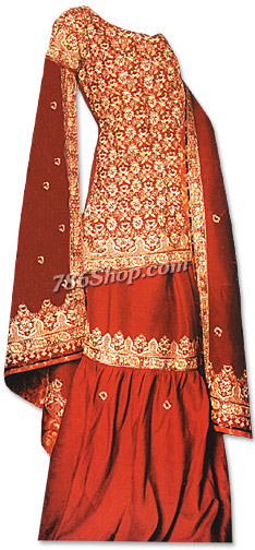  Red Katan Silk Lehnga | Pakistani Wedding Dresses USA- Image 1