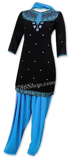  Black/Turquoise Chiffon Suit | Pakistani Dresses in USA- Image 1