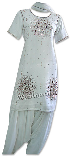  White Georgette Trouser Suit | Pakistani Dresses in USA- Image 1