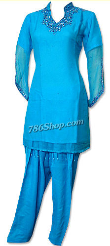  Turquoise Chiffon Suit  | Pakistani Dresses in USA- Image 1