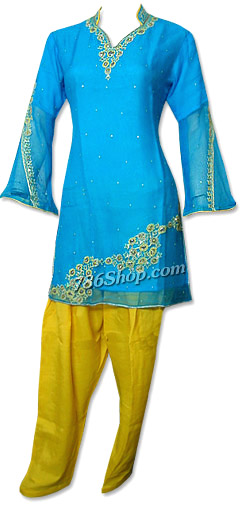  Turquoise Chiffon Suit    | Pakistani Dresses in USA- Image 1