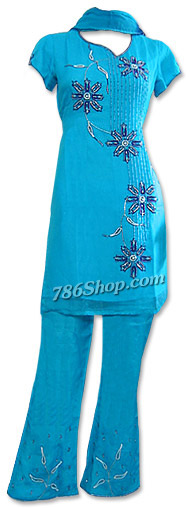  Turquoise Chiffon Suit | Pakistani Dresses in USA- Image 1