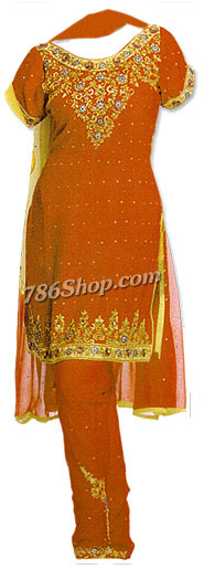  Rust Orange Chiffon Suit | Pakistani Dresses in USA- Image 1