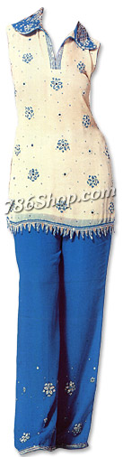  White/Blue Chiffon Suit  | Pakistani Dresses in USA- Image 1