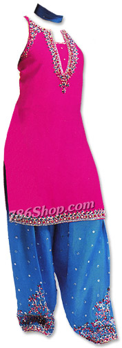  Hot Pink/Turquoise Chiffon Suit | Pakistani Dresses in USA- Image 1