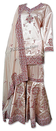  Peach Satin Silk Gharara | Pakistani Wedding Dresses USA- Image 1