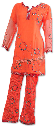  Orange Georgette Trouser Suit | Pakistani Dresses in USA- Image 1