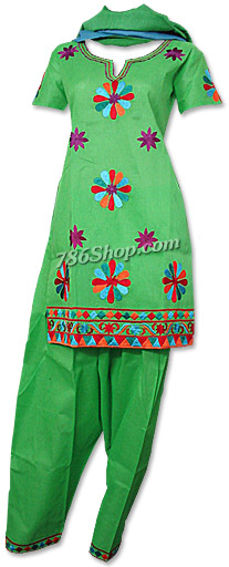  Green Cotton Suit  | Pakistani Dresses in USA- Image 1