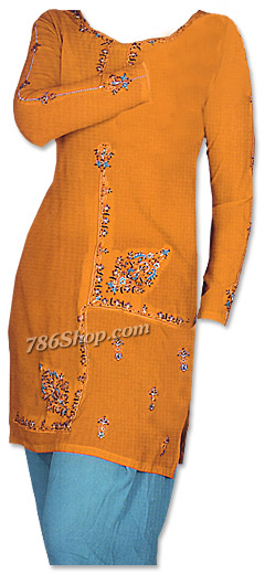  Orange/Turquoise Georgette Suit | Pakistani Dresses in USA- Image 1