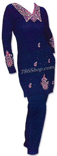  Navy Blue Georgette Trouser Suit  | Pakistani Dresses in USA- Image 1