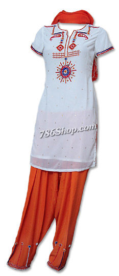  Off-white/Orange Georgette Suit  | Pakistani Dresses in USA- Image 1