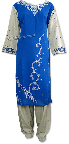  Royal Blue/Light green Suit | Pakistani Dresses in USA- Image 1