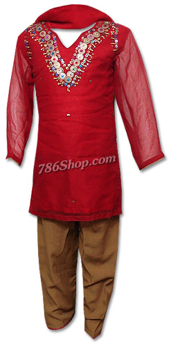  Red/Brown Chiffon Suit | Pakistani Dresses in USA- Image 1