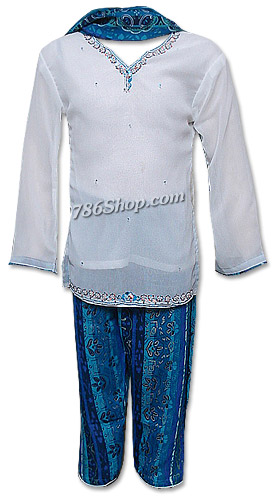  White/Blue Chiffon Suit | Pakistani Dresses in USA- Image 1
