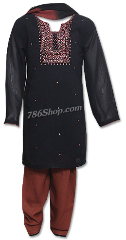  Black/Brown Chiffon Suit  | Pakistani Dresses in USA- Image 1