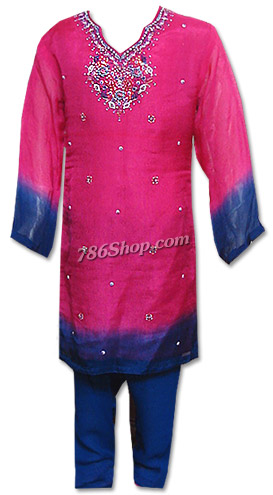  Shocking Pink/Blue Chiffon Suit  | Pakistani Dresses in USA- Image 1
