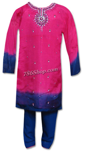  Shocking Pink/Blue Chiffon Suit | Pakistani Dresses in USA- Image 1