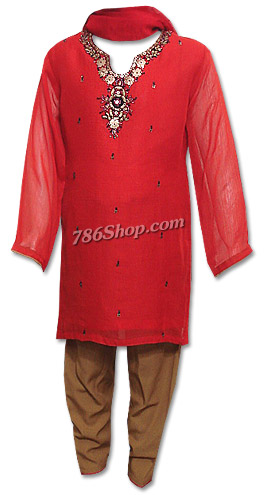  Red/Brown Chiffon Suit  | Pakistani Dresses in USA- Image 1