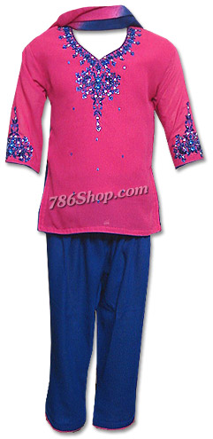  Shocking Pink/Blue Georgette Suit | Pakistani Dresses in USA- Image 1